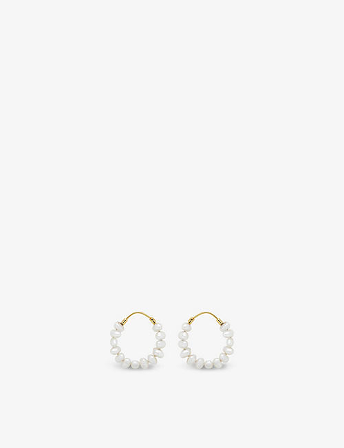 ANNA + NINA: Pearl Ring 14ct yellow gold-plated sterling silver and seed pearls hoop earrings