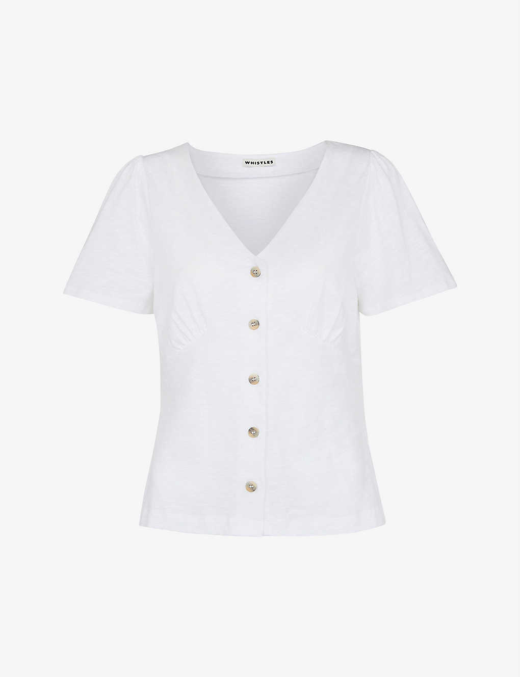Whistles Womens White V-neck Button Placket Cotton T-shirt M