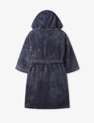 Shop The Little White Company Boys Navy Kids Snuggle Belted-waist Hooded Fleece Robe 7-12 Years