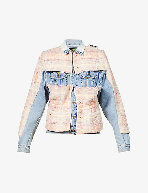1/OFF: Upcycled contrast-panel denim and tweed jacket