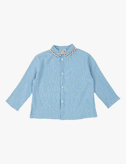CARAMEL: Conch embroidered-collar cotton shirt 3-12 years