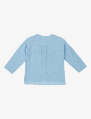 Shop Caramel Dragonet Micro-check Cotton Shirt 3-12 Years In Blue Microcheck