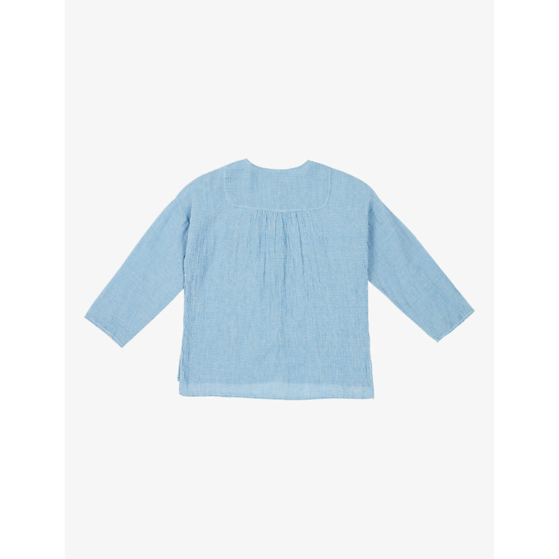 Shop Caramel Dragonet Micro-check Cotton Shirt 3-12 Years In Blue Microcheck