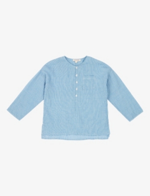 Caramel Kids' Dragonet Micro-check Cotton Shirt 3-12 Years In Blue Microcheck