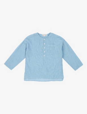 CARAMEL: Dragonet micro-check cotton shirt 3-12 years