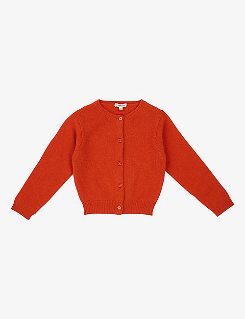 CARAMEL: Driftwood button-up cashmere cardigan 3-12 years
