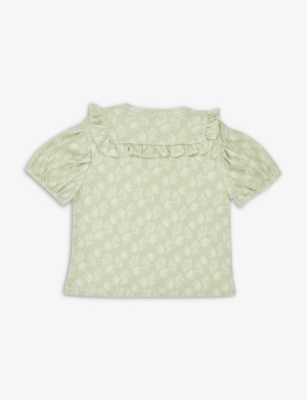 Shop Caramel Mint Print Lionfish Floral-print Cotton Top 3-12 Years In Green