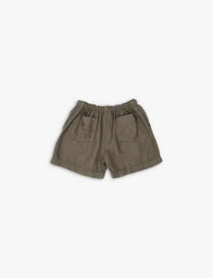 Shop Caramel Lobster Elasticated Linen And Cotton-blend Shorts 3-12 Years In Dark Olive