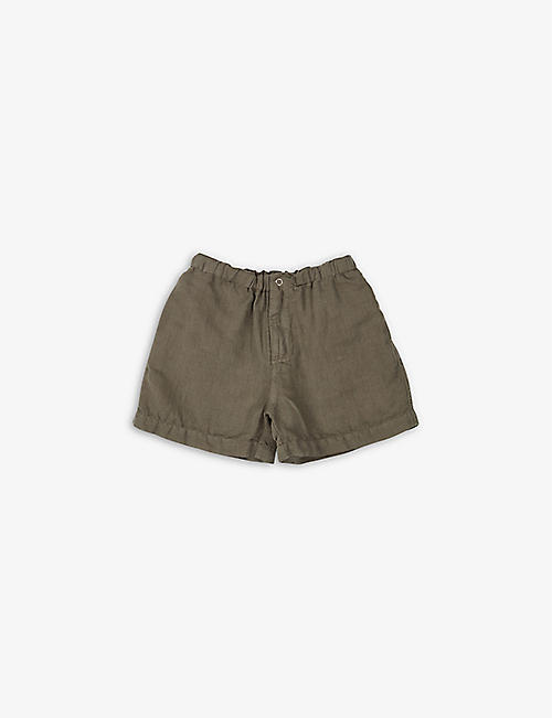 CARAMEL: Lobster elasticated linen and cotton-blend shorts 3-12 years