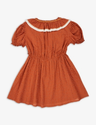 Shop Caramel Girls Rust Dot Kids Orca Polka Dot Cotton Dress 3-12 Years In Multi-coloured