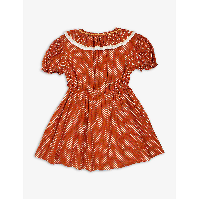 Shop Caramel Girls Rust Dot Kids Orca Polka Dot Cotton Dress 3-12 Years In Multi-coloured