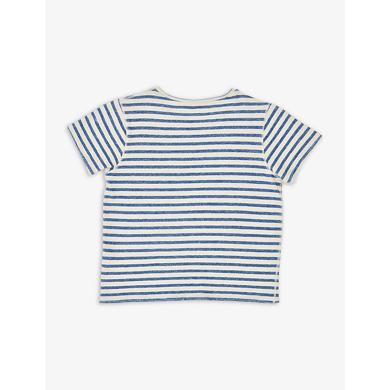 Shop Caramel Girls Blue/ivory Stripe Kids Otter Stripped Logo-print Cotton T-shirt 3-12 Years