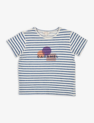 CARAMEL: Otter stripped logo-print cotton T-shirt 3-12 years