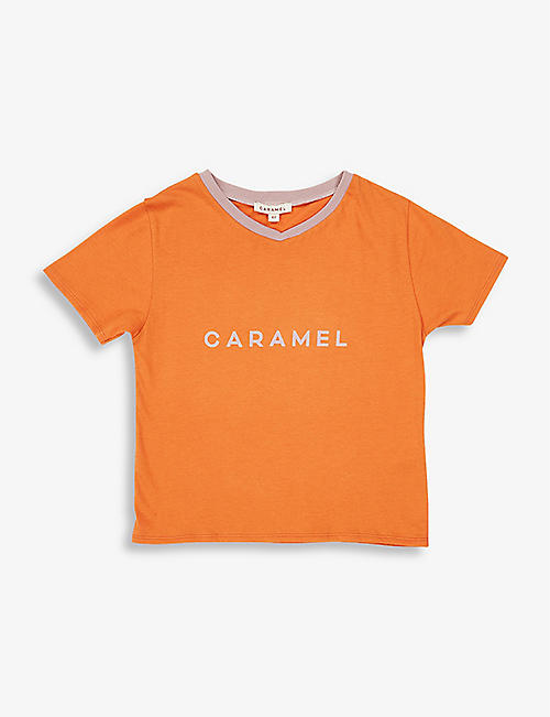 CARAMEL: Shark logo-print cotton T-shirt 3-12 years