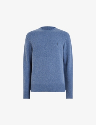 Allsaints Mens Orbit Blue Statten Crewneck Wool-blend Jumper - Need Comp