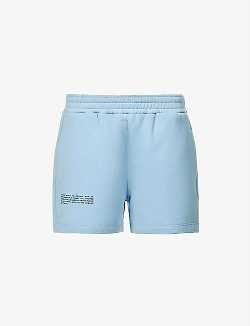 PANGAIA: Text-print mid-rise recycled and organic-cotton shorts