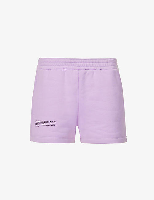 PANGAIA: Text-print mid-rise recycled and organic-cotton shorts