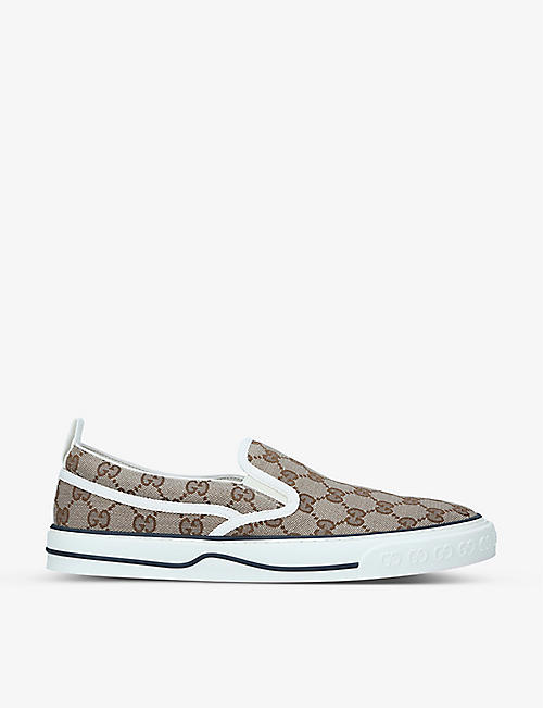 GUCCI: Men's Tennis 1977 monogrammed canvas slip-on trainers