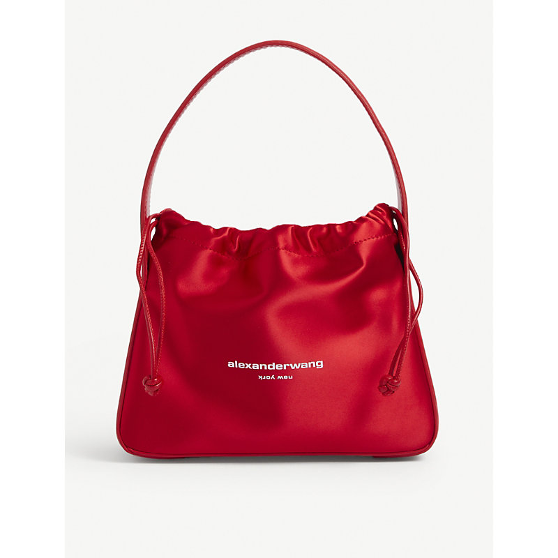 Alexander Wang Ryan Branded Small Satin Bag In Bright Red