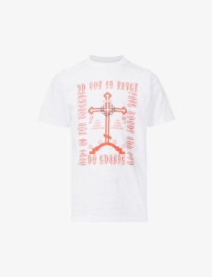 Baddest Skate Shop Byzantine Cross Graphic-print Cotton-jersey T-shirt In White