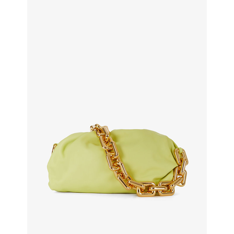 Bottega Veneta Womens Seagrass/gold The Chain Pouch Medium Leather Clutch Bag