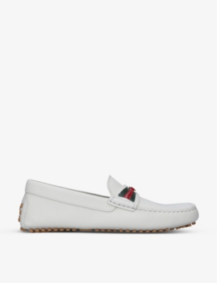 Gucci White Men\'s Leather Drivers Loafers $680 Mens Off White Gucci Leather Drivers Loafers Sz 9 G  main image 4
