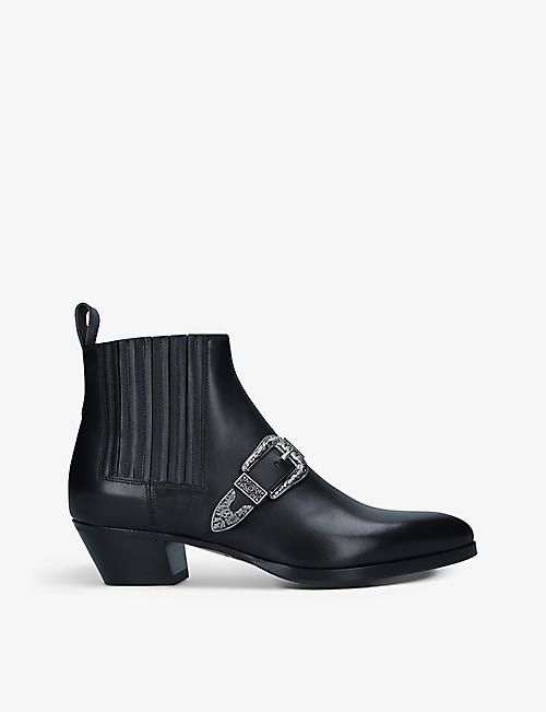 GUCCI: Zahara buckle-front leather ankle boots