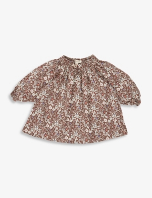 Caramel Babies' Arowana Floral-print Cotton Dress 3-24 Months In Brown