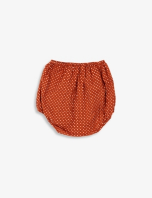 Caramel Grouper Spotted Cotton Bloomers 3-24 Months In Rust Dot