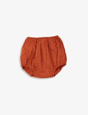 Caramel Grouper Spotted Cotton Bloomers 3-24 Months In Rust Dot