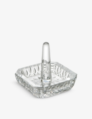 WATERFORD: Lismore crystal glass square ring holder 7cm x 7.8cm