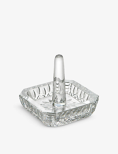 WATERFORD: Lismore crystal glass square ring holder 7cm x 7.8cm