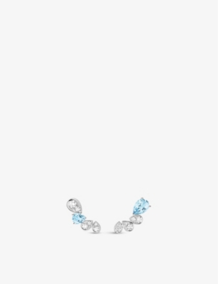 CHAUMET: Joséphine Ronde d'Aigrettes 18ct white-gold, 0.44ct brilliant-cut diamond and 0.91ct pear-cut aquamarine earrings