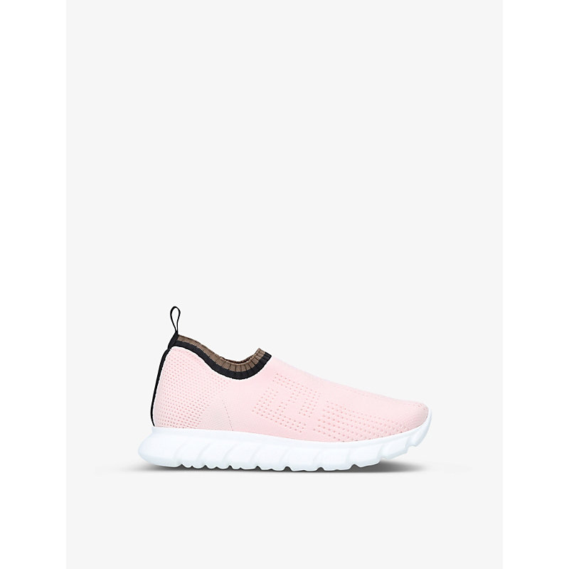 Fendi Kids' Perforated Low-top Knit Trainers 7-10 Years In Pale Pink