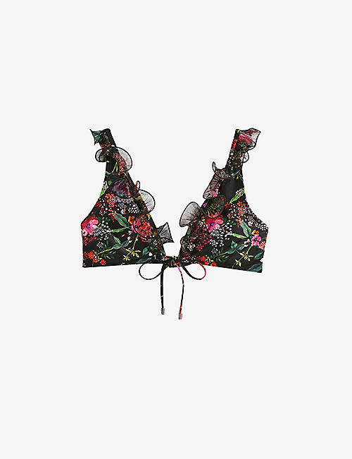 TED BAKER: Tabotha floral-print recycled-nylon bikini top