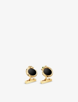 Cartier Mens Panthère De  18ct Yellow-gold, Tsavorite And Lacquer Cufflinks In Yellow Gold