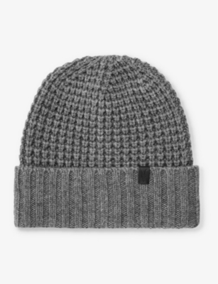 Allsaints Mens Grey Marl Nevada Ribbed Knitted Beanie Hat