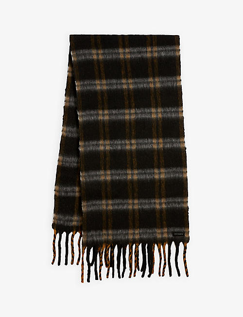 ALLSAINTS: Garnet brand-embroidered wool-blend scarf
