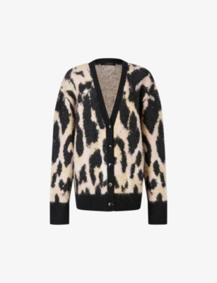 Womens AllSaints multi Distressed Leopard-Print Cardigan