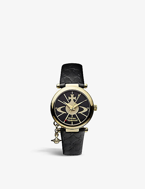 VIVIENNE WESTWOOD WATCHES: VV006BKGD Orb II gold-plated PVD and leather watch