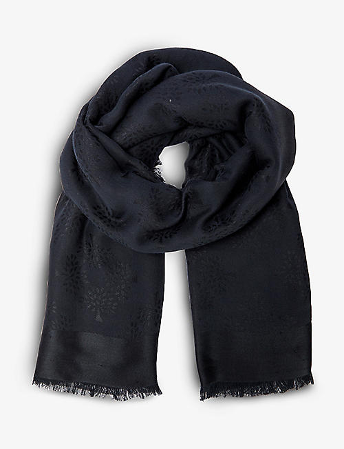 MULBERRY: Logo-print silk and cotton-blend scarf