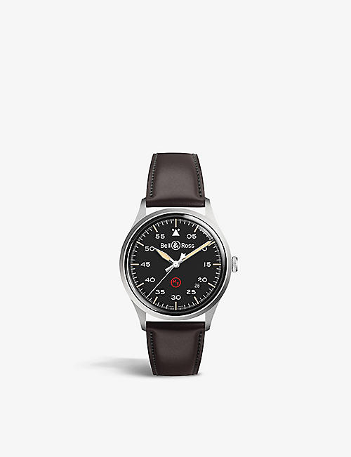 BELL & ROSS: BR V1-92 Military stainless-steel and leather automatic watch