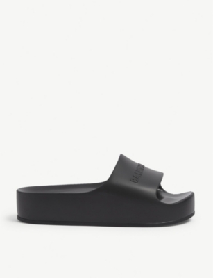 Shop Balenciaga Women's Black Mono Platform Rubber Pool Slides