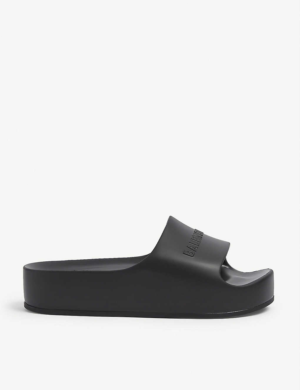Shop Balenciaga Mono Platform Rubber Pool Slides In Black