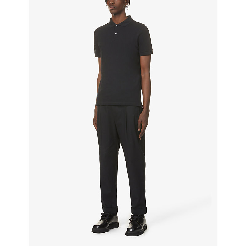 Shop Sunspel Men's Black Short-sleeved Cotton- Piqué Polo Shirt