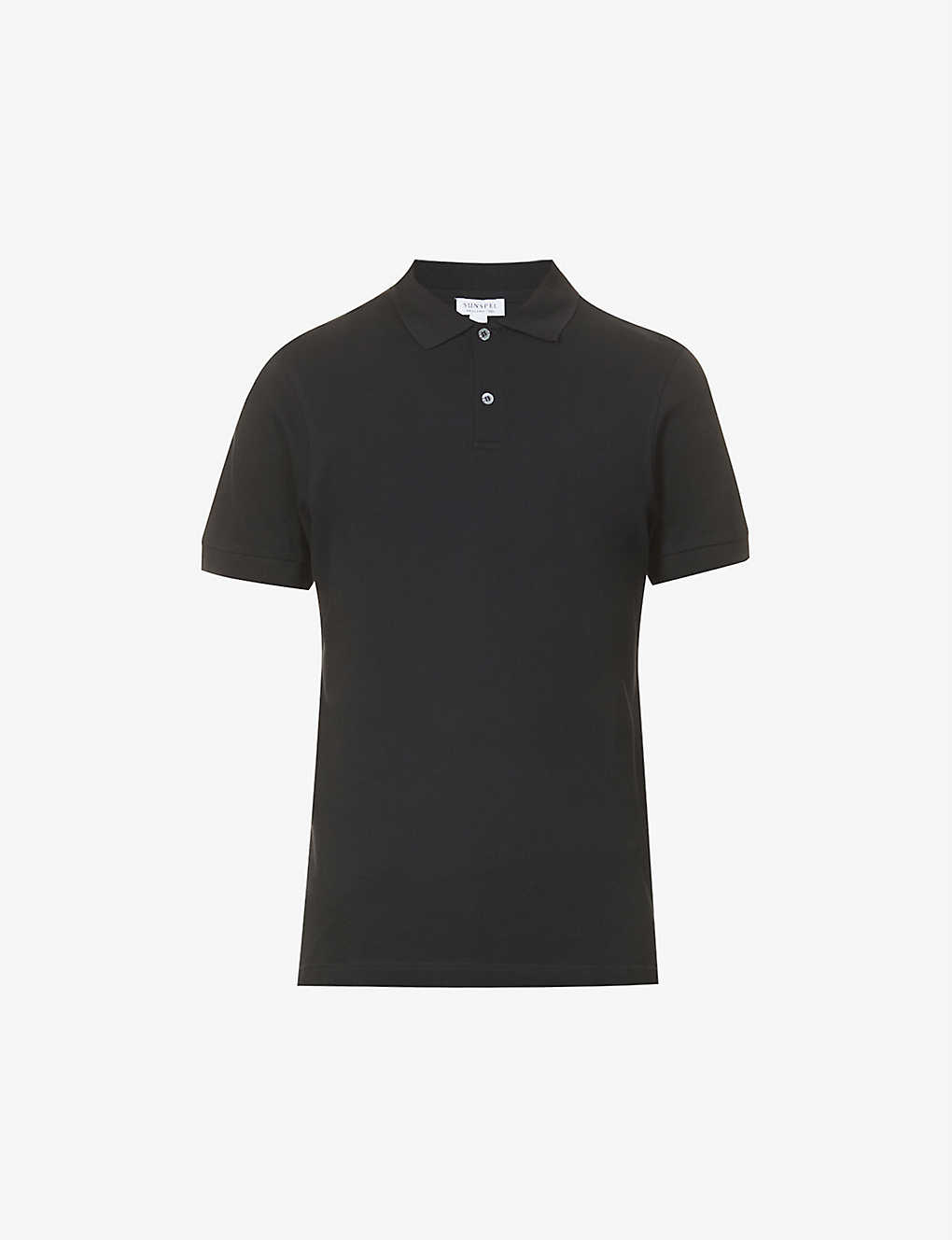 Sunspel Mens Black Short-sleeved Cotton- Piqué Polo Shirt