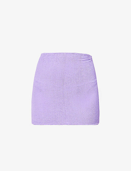 HUNZA G: High-rise seersucker stretch-woven mini skirt
