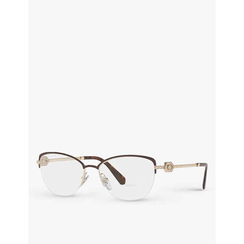 Shop Bvlgari Bv2210b Metal Cat-eye Glasses In Brown