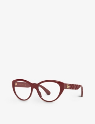 Shop Gucci Women's Red Gg0812o Oval-frame Acetate Optical Glasses
