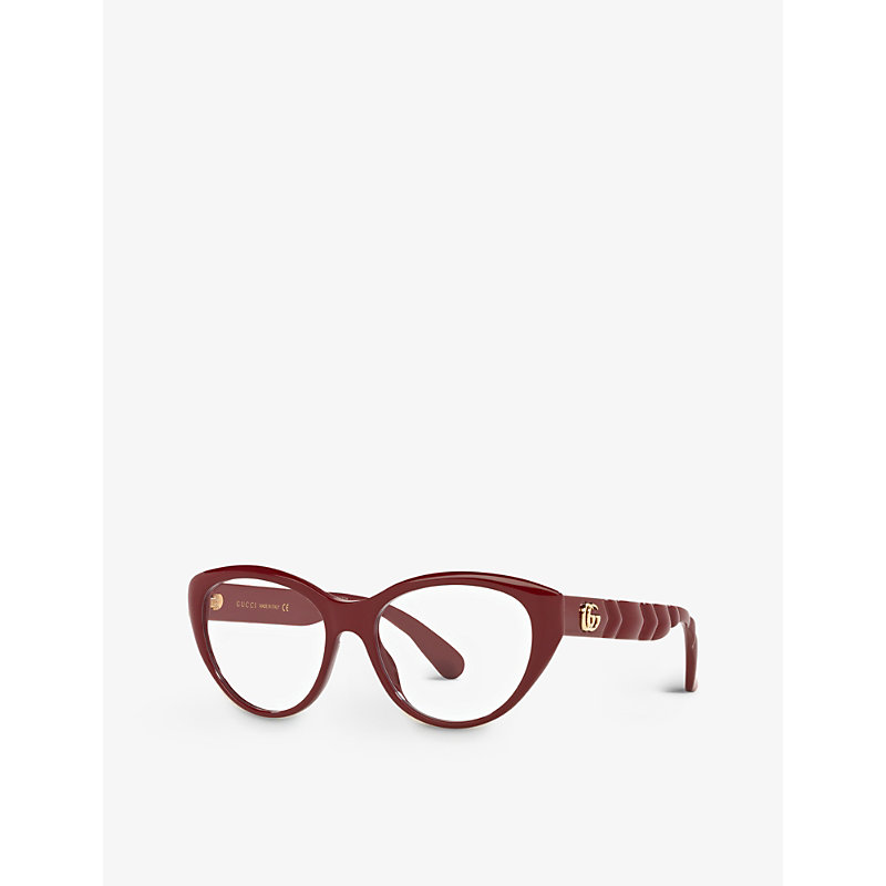 Shop Gucci Women's Red Gg0812o Oval-frame Acetate Optical Glasses